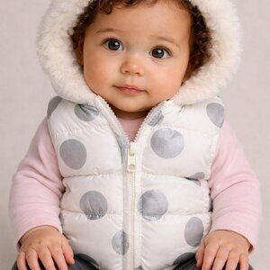 NWT Old Navy White Silver Polka Dot Baby Puffer Vest Size 3-6 Months Adorable